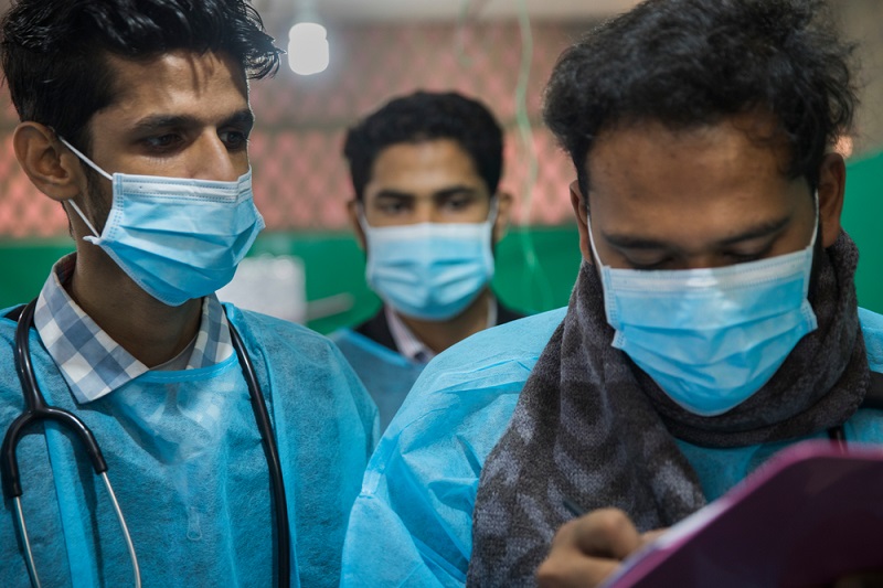 Dr Wasim Firuz (left) with colleagues at the Diphtheria Treatment Centre in Moynarghona. Photo: Anna Surinyach