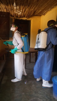 MSF re-disinfects the health centre in Bobale to ensure staff and the community would feel safe to use it again.