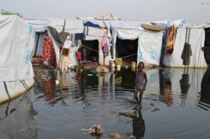 One of the most flooded areas in Tomping camp. MSF is providing medical care in two camps in Juba, South Sudan, where 40,000 people are seeking refuge from widespread fighting that erupted in mid-December.  &copy; Aurelie Baumel