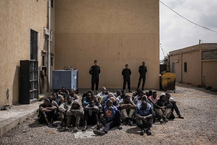 Men detained in Janzour detention centre, on the outskirts of Tripoli, Libya. Detainees spend days and months in Libyan detention centres, without any idea when they will be released.