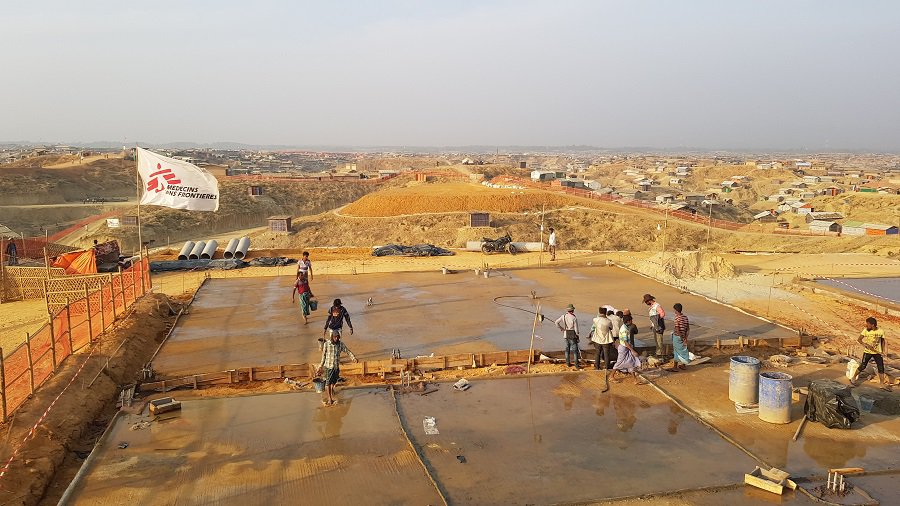 Construction site of the MSF 100 bed hospital, in the middle of the Kutupalong-Balukhali camp which opened on April 14.
