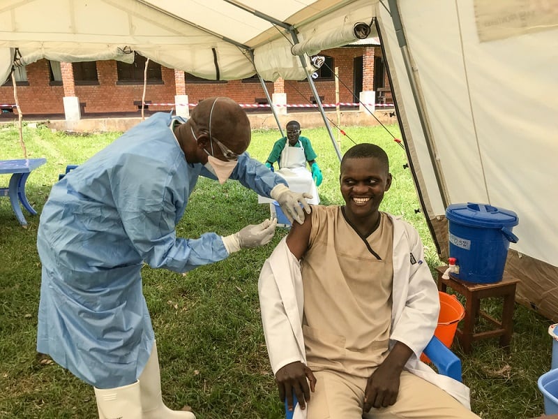 Frontline worker been vaccinated in Bikoro, Equateur Province, DRC.