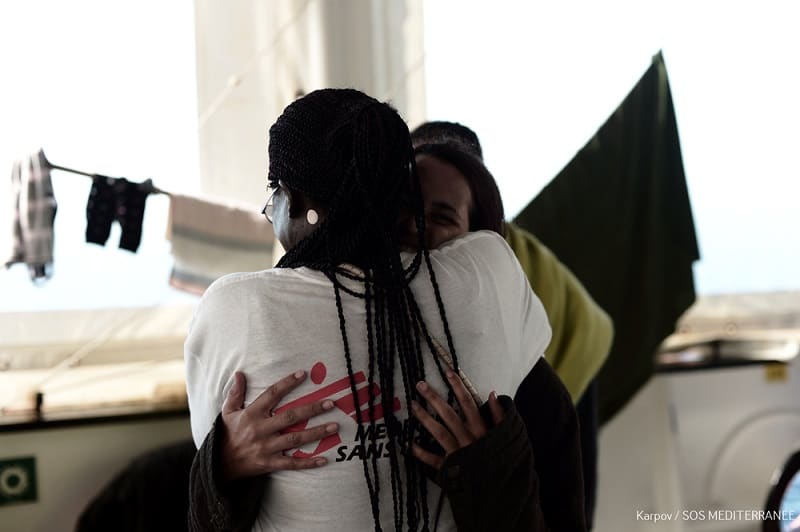 Onboard Aquarius MSF midwife Amoin Souleman takes care of pregnant women who were rescued in Mediterranean.