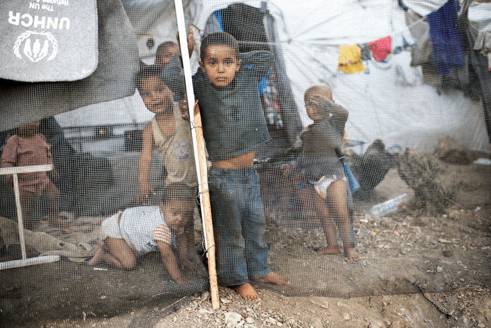 Young children trapped in Moria refugee camp in Lesbos, Greece. 