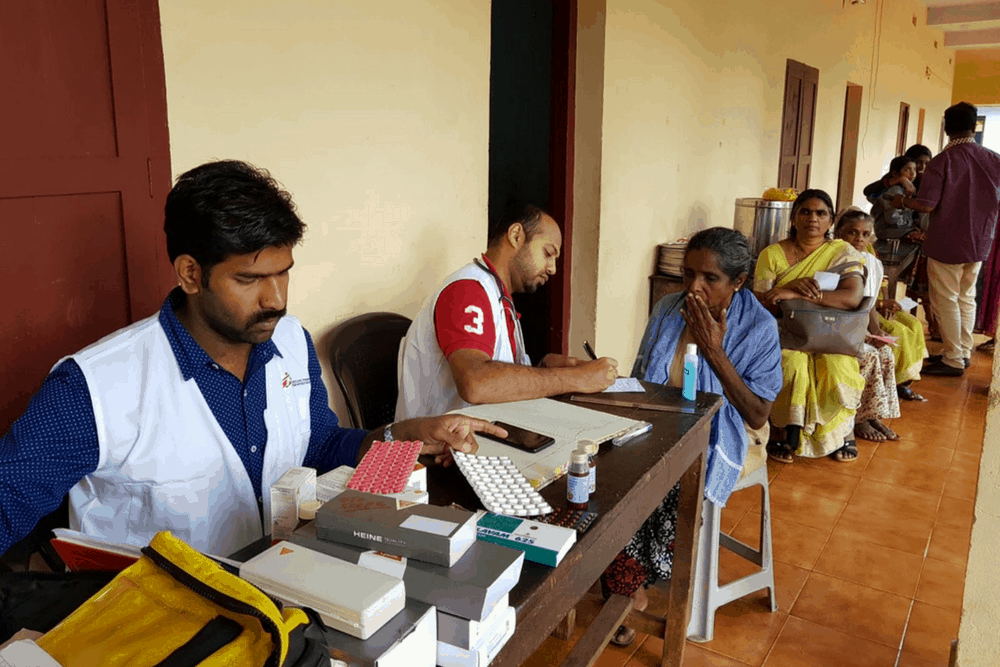 An MSF team providing consultations at a medical camp in northern Kerala’s Wayanad district.