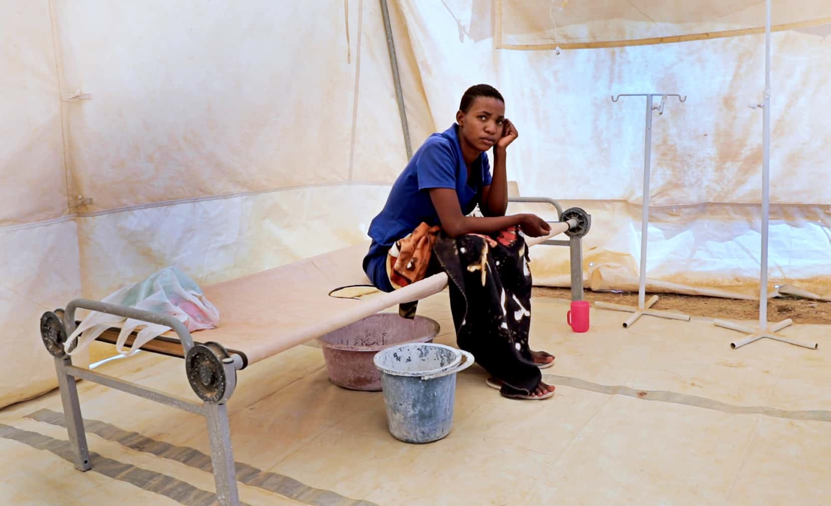 A patient at a cholera treatment centre set up by MSF in Harare, Zimbabwe. 