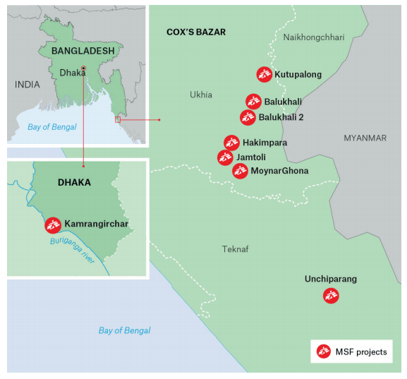 Map of MSF centres in Bangladesh