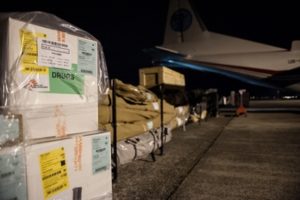 MSF medical and logistical supplies are loaded onto planes at Ostende airport to be sent to the Philippines. Belgium 2013 © Bruno De Cock/MSF