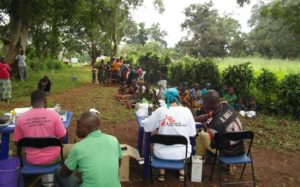 Villagers line up to receive a free test for sleeping sickness. Photo: Philipp Frisch/MSF