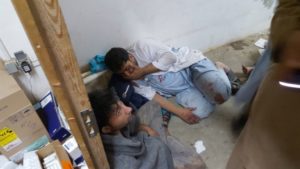 “MSF staff in shock in part of MSF’s hospital that wasn’t destroyed by the aerial attacks” (Copyrights: MSF)