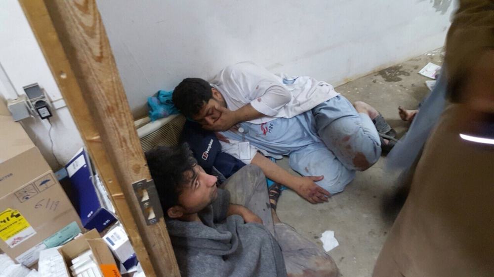 “MSF staff in shock in part of MSF’s hospital that wasn’t destroyed by the aerial attacks” (Copyrights: MSF)
