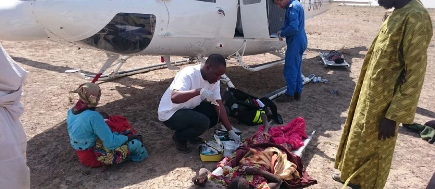 Mohammed, medical coordinator, during evacuation of wounded people after the bombing of one IDP camp in Rann, Nigeria. Photo:  Mohammed Musoke