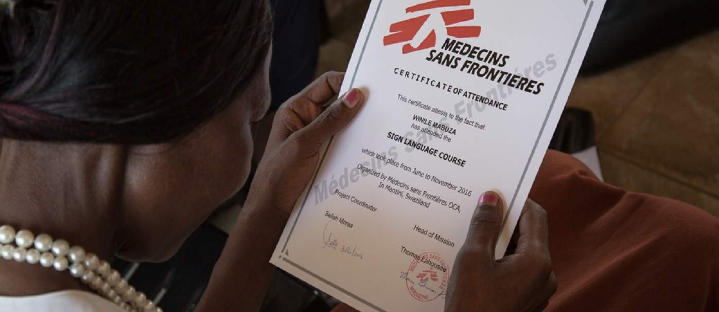 Winile, 39, XDR-TB patient &amp; HIV-positive, received a sign language qualification. She became deaf due to the side effects of the treatment. Matsapha clinic, Manzini Region, Swaziland. Photo: Alexis Huguet/MSF