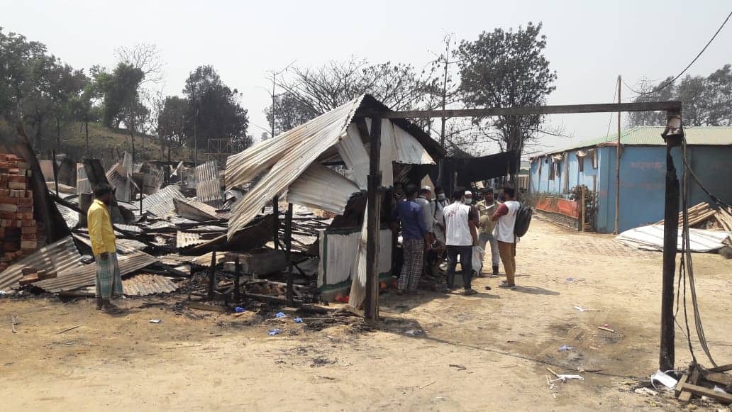 Entrance of Doctors Without Borders' (MSF) Balukhali clinic after being completely destroyed by the fire that broke out on 22nd March 2021.