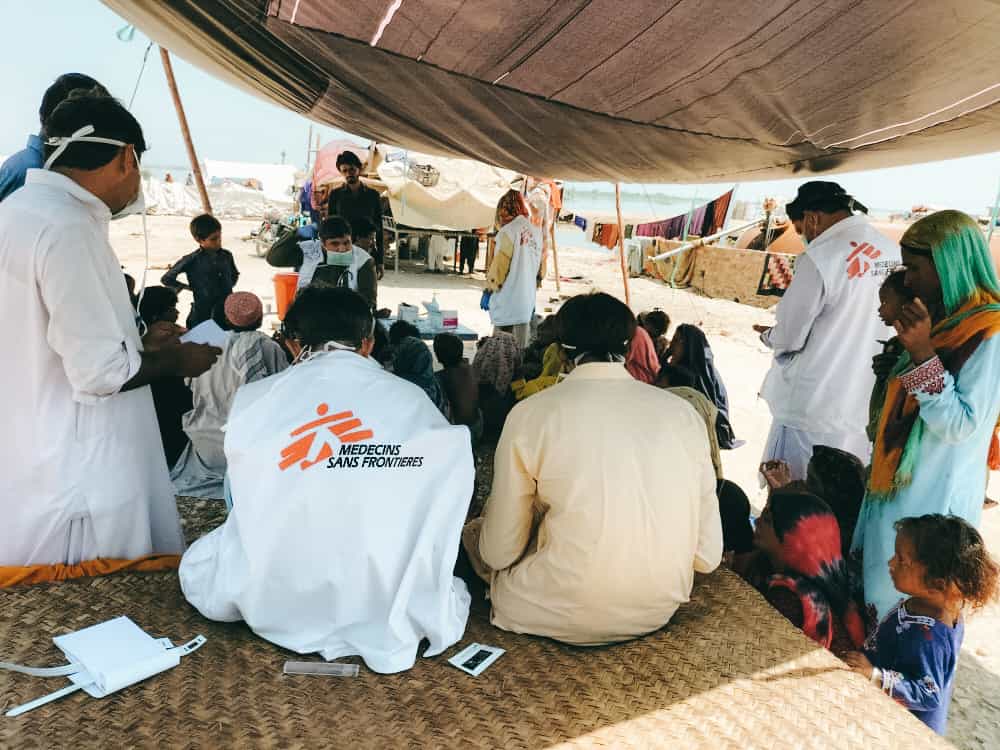 An MSF’s medical team is providing consultation to the flood-affected people in Dera Murad Jamali district, eastern Balochistan.