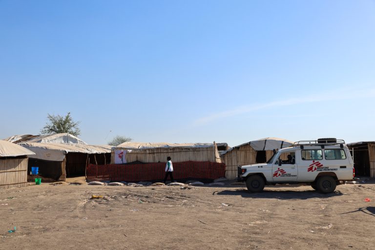 MSF vehicles are parked at Zero Transit Centre in Renk, Upper Nile state.