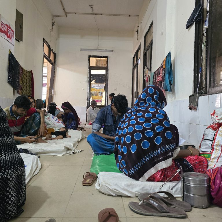 The paediatric diarrhea ward in Noakhali General Hospital. Due to increased numbers of acute watery diarrhea patients the 250-bed in-patient department was overwhelmed with patients. people were lined up on the floors and were more than one to a bed due to the influx of cases.