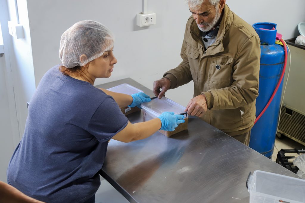 Cooked food distribution in Azarieh shelter