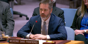 Christopher Lockyear, Secretary General of Doctors Without Borders/Médecins Sans Frontières (MSF), spoke at the United Nations Security Council about the crisis in Sudan on March 13, 2025.