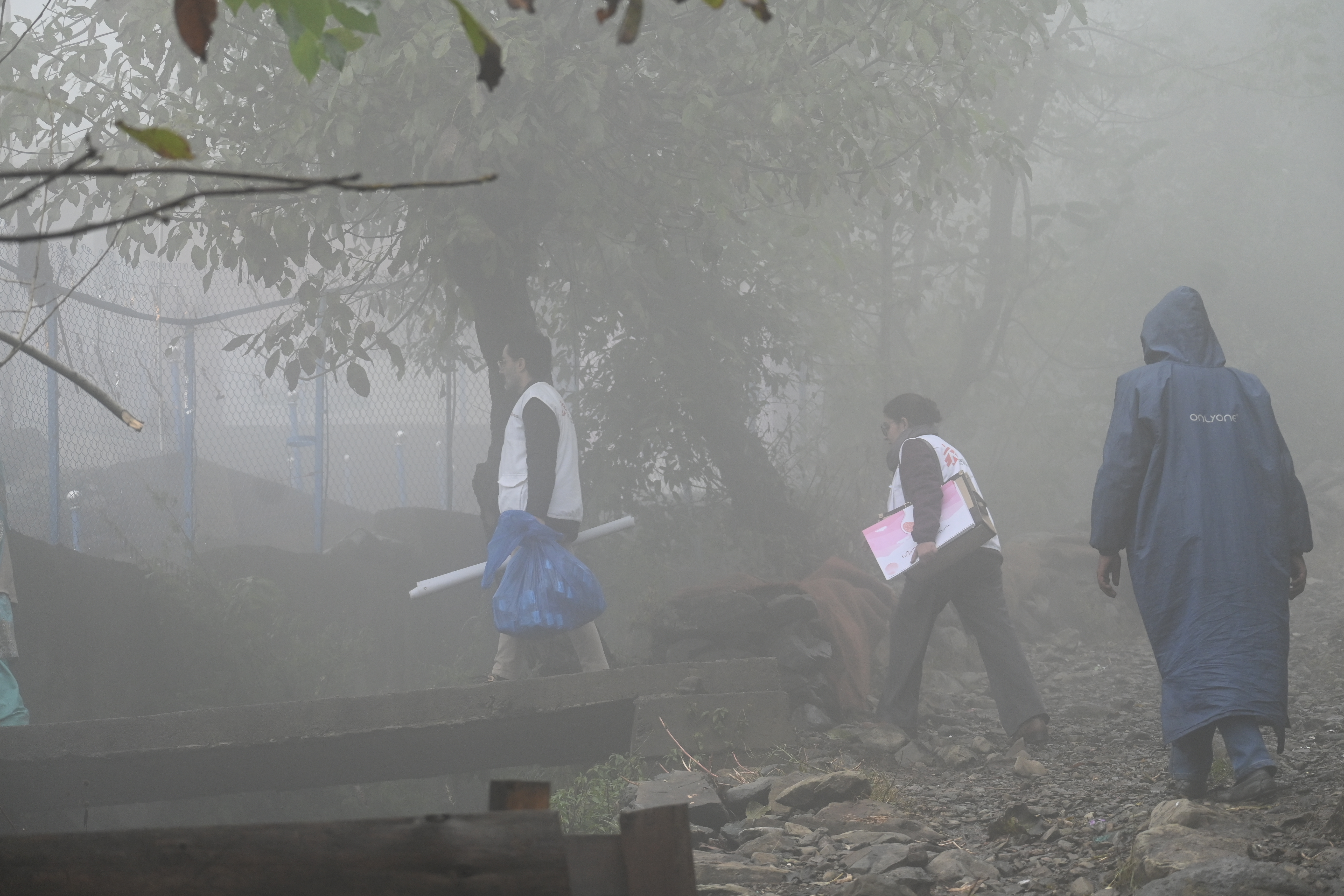 Doctors Without Borders/Médecins Sans Frontières (MSF) team in Kashmir is on the way to conduct a session at Government Upper Primary School Zeisbal Lam to discuss mental health, recognize signs, and spread awareness