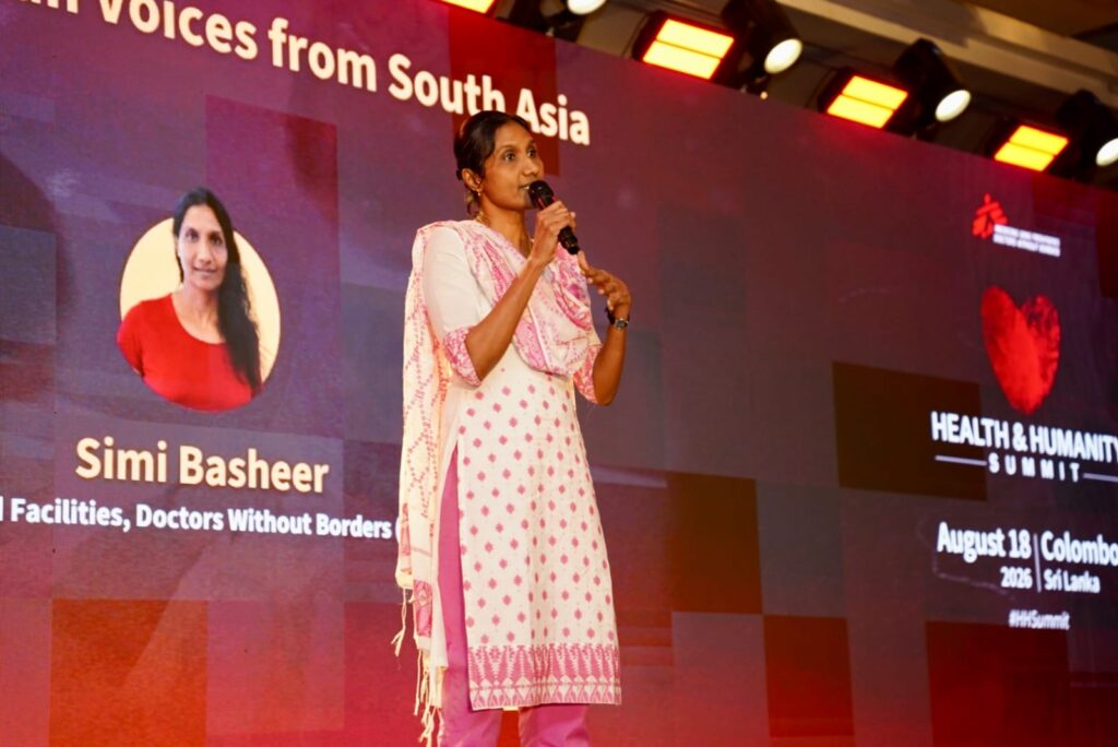 Simi Basheer, Director of HR, introduces three International Mobile Staff members for the spotlight talk at the Health and Humanity Summit 2026.