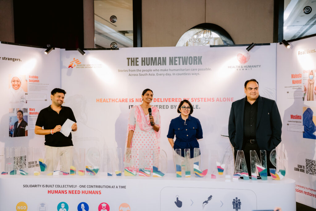 Simi Basheer introduced the first 'Humanitarian Voices of South Asia' spotlight, featuring unique and lived-in perspectives from MSF missions by Dr Roshni Changalath, Dr Karan Kamble, and Imtiaz Wadud. Each of them reminded the audience how maintaining access to healthcare is critical and removing barriers to access is what we strive to do.