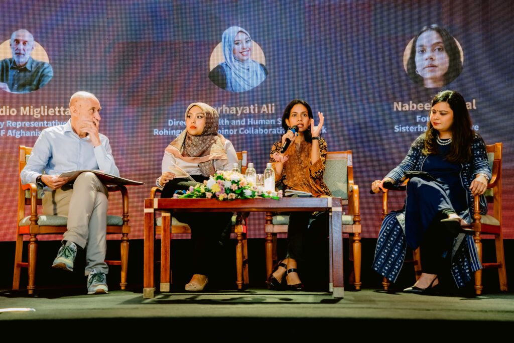 Claudio Miglietta, Nurhayati Ali, and Nabeela Iqbal, in a discussion moderated by Nishita Sharma, explored female representation, leadership, and the changes that are needed to build a more inclusive future.